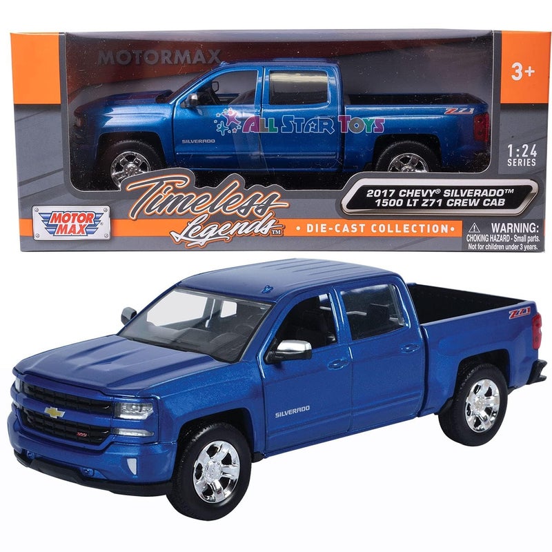 Motormax 2017 Chevrolet Silverado 1500 LT Z71 Crew Cab Pickup Truck 1/27 Scale Diecast Model Vehicle Blue - Image 1